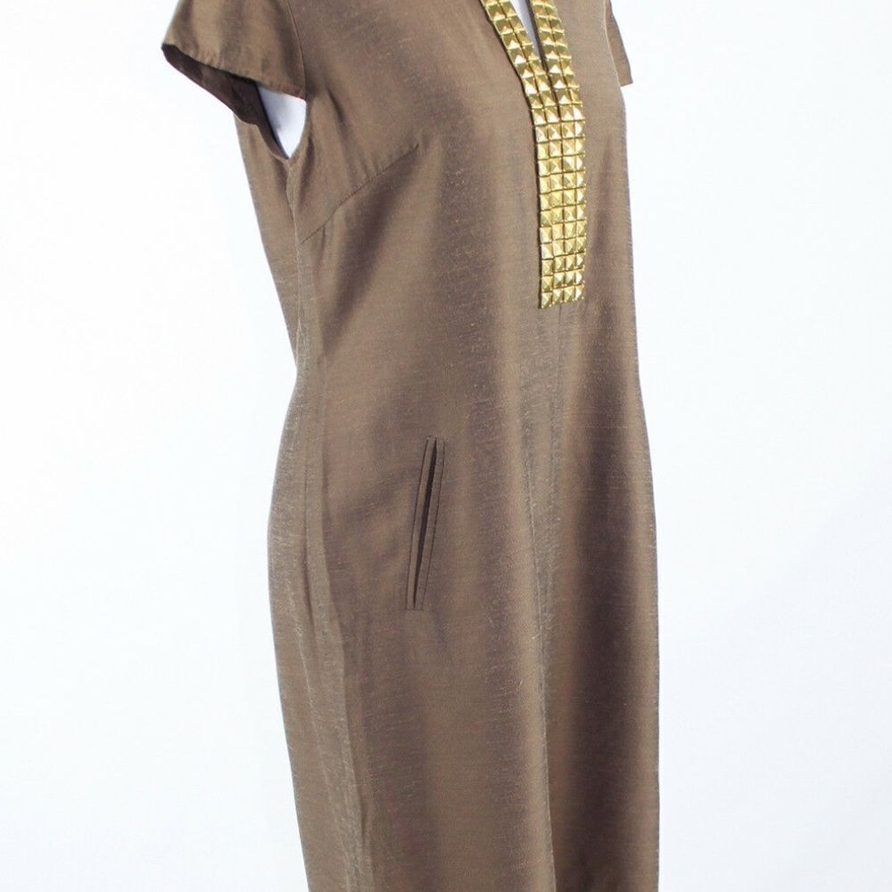 Light brown SHERRIE BLOOM cap sleeve shift dress10 - Picture 3 of 8